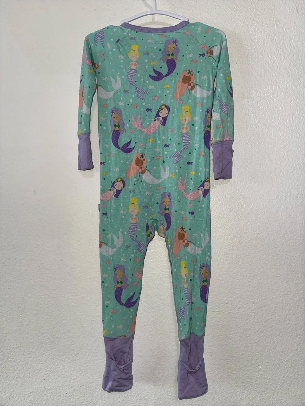 Little Sleepies Mint Mermaid Footed One-Piece Pajamas with Purple Trim